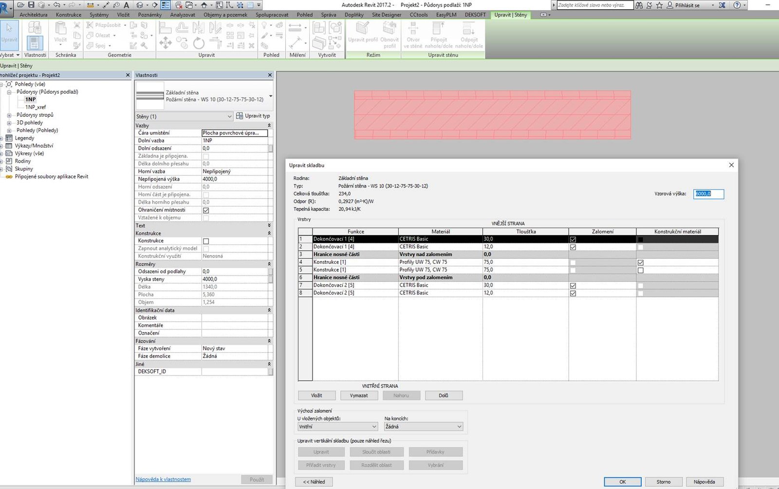 En CETRIS-vägg konfigurerad i Revit med hela lageruppbyggnaden.