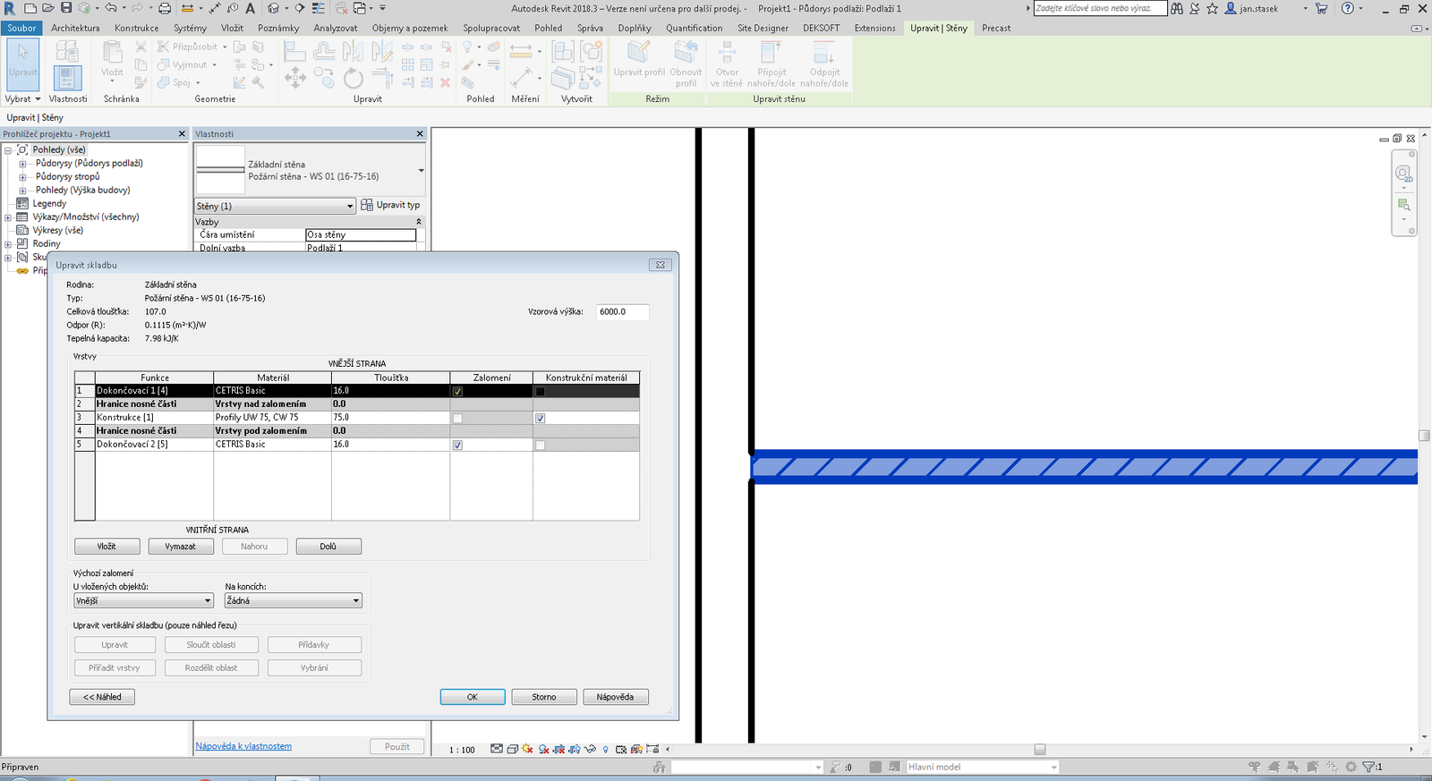 Den valda CETRIS-konstruktionen placerad i Revit-modellen.